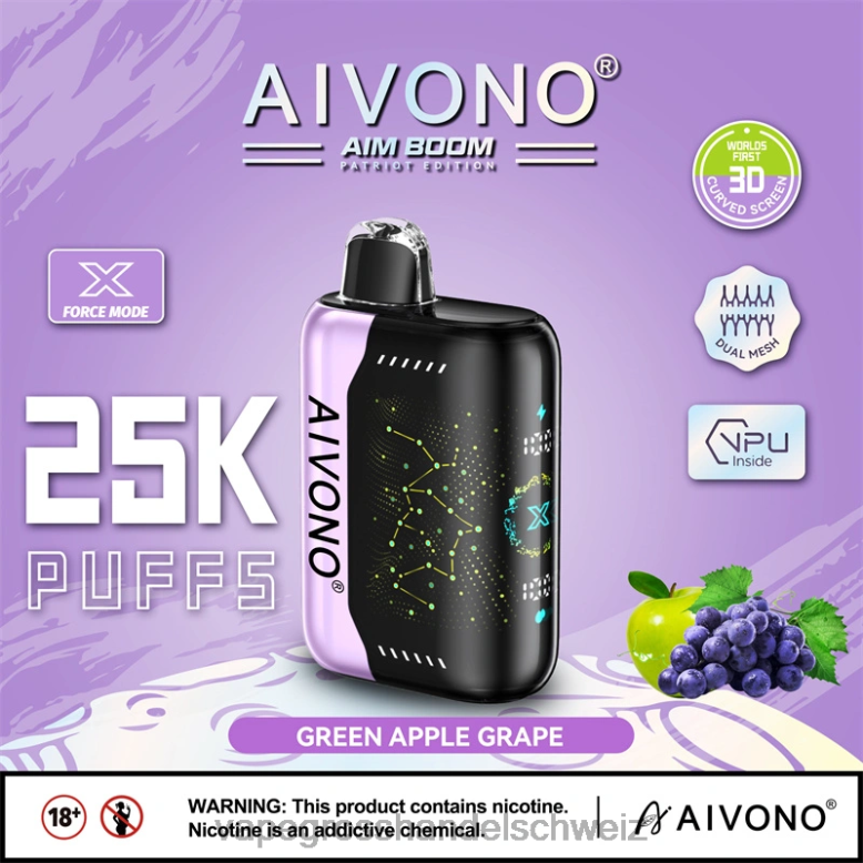 Dampfen Schweiz - Aivono AIM BOOM 25000 grüne Apfeltraube 2VFD4346