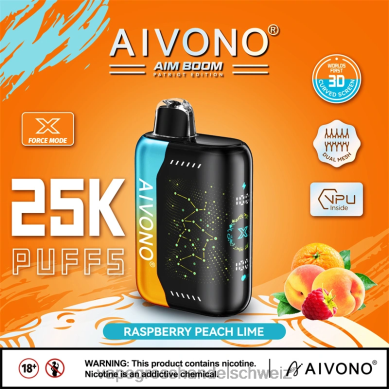 Elektronische Zigarette Iqos - Aivono AIM BOOM 25000 Himbeer-Pfirsich-Limette 2VFD4350