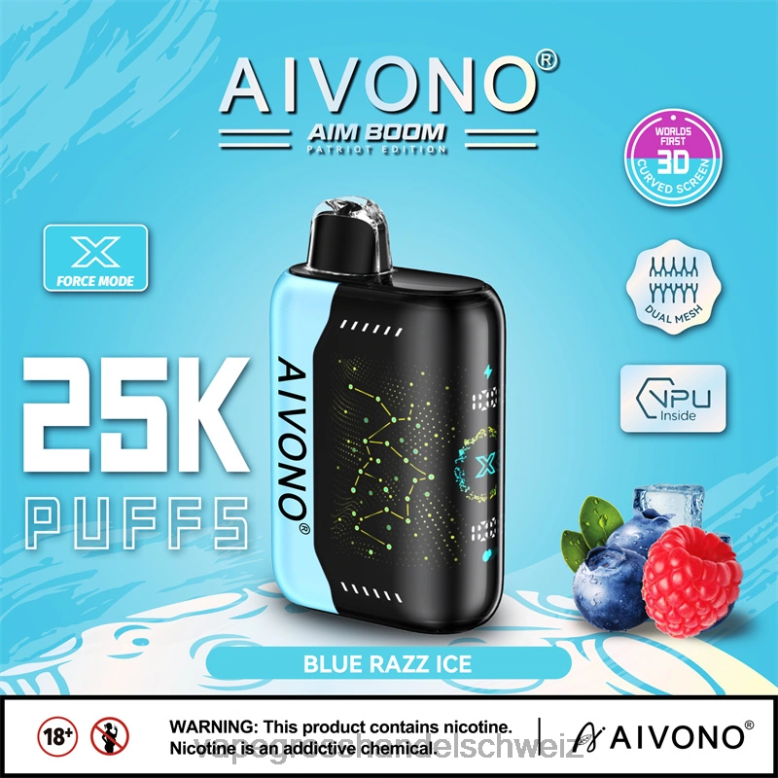 Vape Grosshandel Schweiz - Aivono AIM BOOM 25000 blaues Razz-Eis 2VFD4345