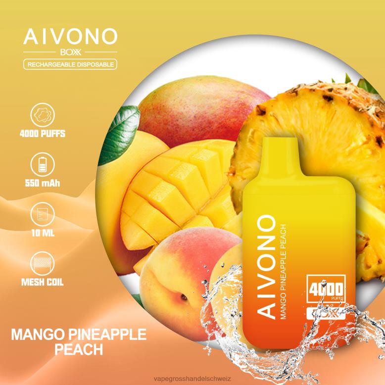 Elektronische Zigarette Flugzeug - Aivono AIM BOXX 4000 Mango-Ananas-Pfirsich 2VFD4219