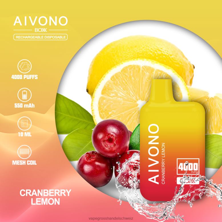 Elektronische Zigarette Ohne Nikotin - Aivono AIM BOXX 4000 Cranberry-Zitrone 2VFD4218