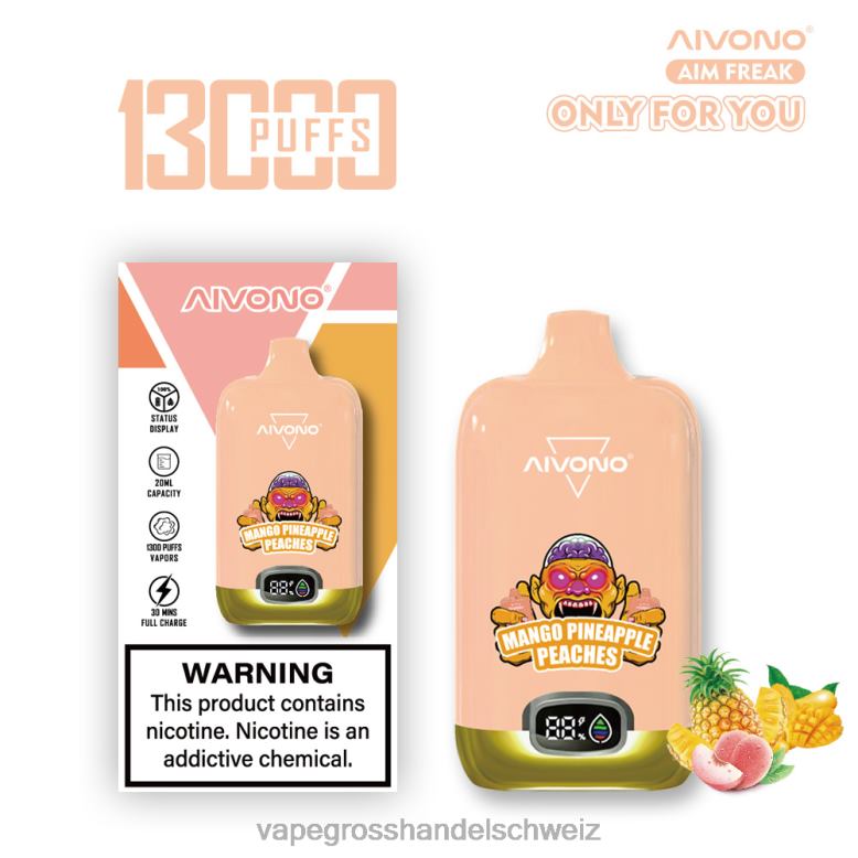Elektronische Zigarette Iqos - Aivono AIM FREAK 13000 Mango-Ananas-Pfirsiche 2VFD4250