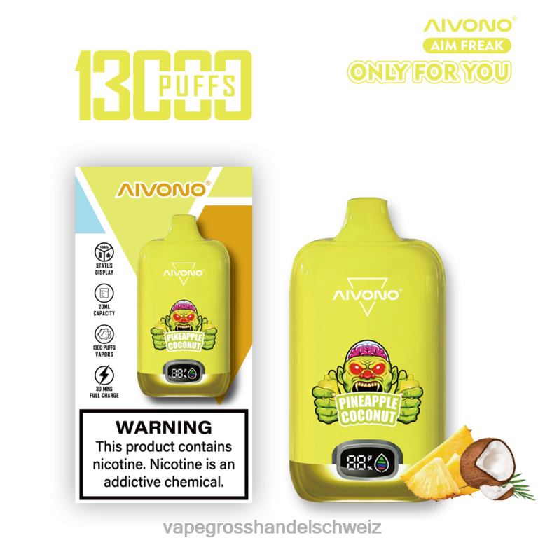 Elektronische Zigarette Ohne Nikotin - Aivono AIM FREAK 13000 Ananas-Kokosnuss 2VFD4248
