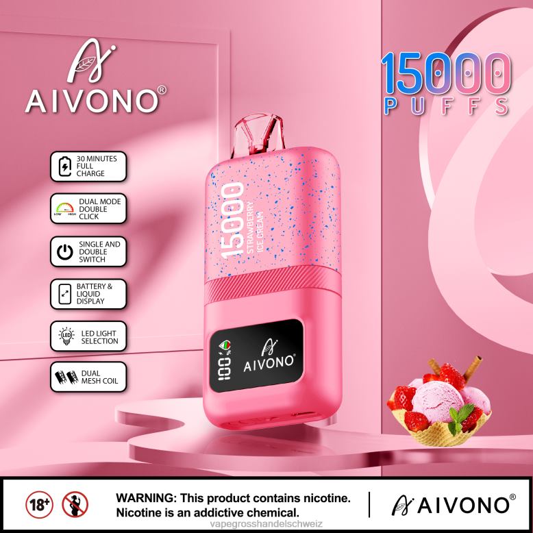 Dampfen Schweiz - Aivono AIM magic 15000 Erdbeereis 2VFD466
