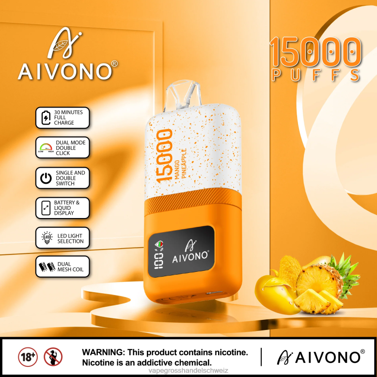 Elektronische Zigarette Flugzeug - Aivono AIM magic 15000 Mango-Ananas 2VFD469