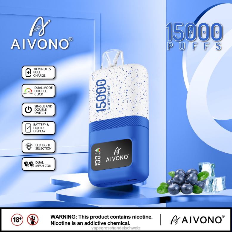 Elektronische Zigarette Ohne Nikotin - Aivono AIM magic 15000 Blaubeereis 2VFD468