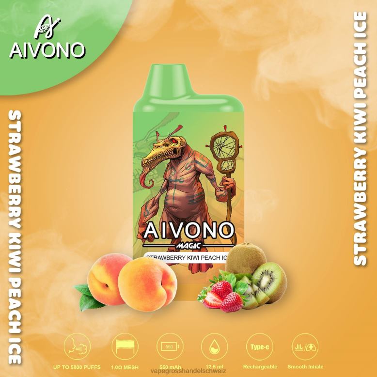 Dampfen Schweiz - Aivono AIM MAGIC 5800 Mundbox-Zigarette Erdbeer-Kiwi-Pfirsich-Eis 2VFD496