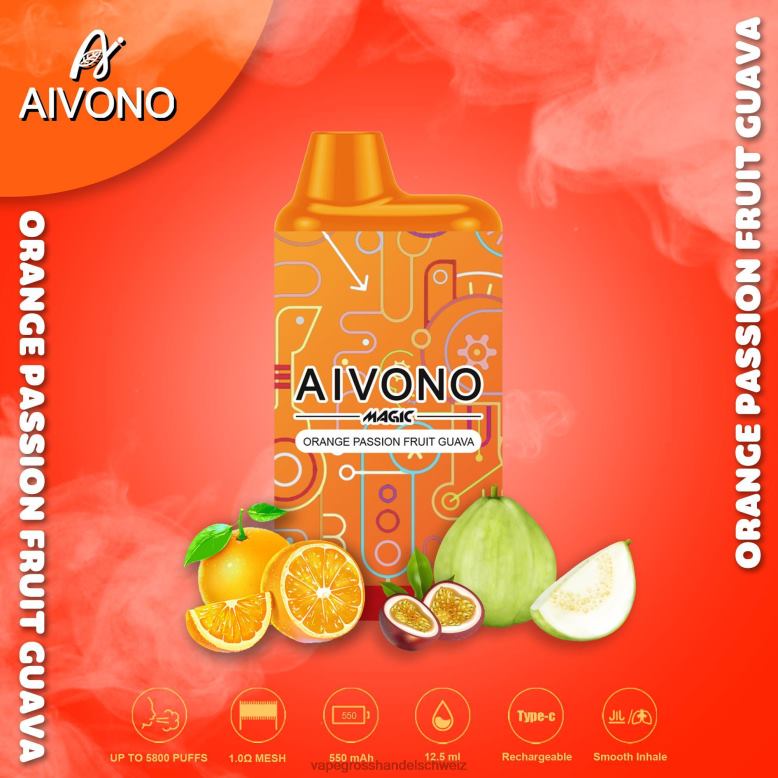 Elektronische Zigarette Iqos - Aivono AIM MAGIC 5800 Mundbox-Zigarette Orangen-Passionsfrucht-Guave 2VFD490