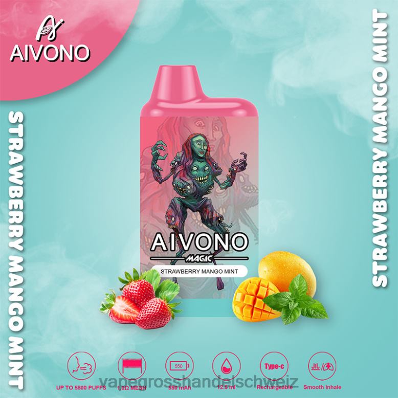 Elektronische Zigarette Kaufen - Aivono AIM MAGIC 5800 Mundbox-Zigarette Erdbeer-Mango-Minze 2VFD497
