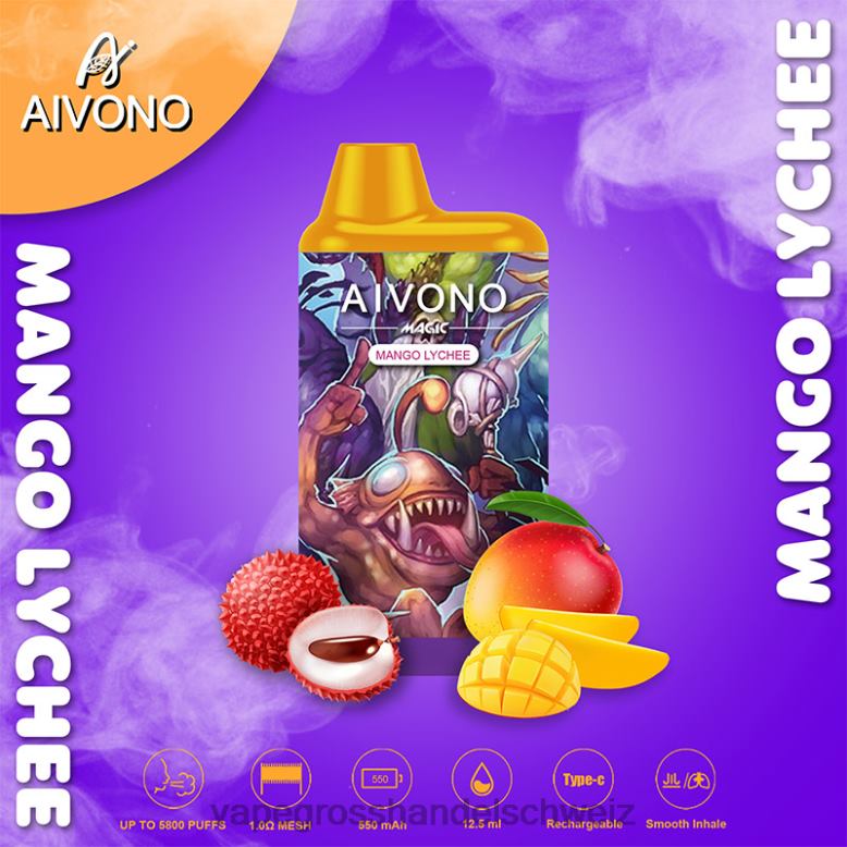 Elektronische Zigarette Ohne Nikotin - Aivono AIM MAGIC 5800 Mundbox-Zigarette Mango-Litschi 2VFD498