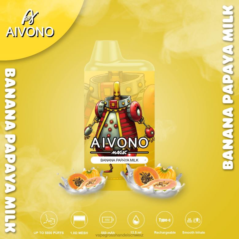 Vape Großhandel Elfbar - Aivono AIM MAGIC 5800 Mundbox-Zigarette Bananen-Papaya-Milch 2VFD494