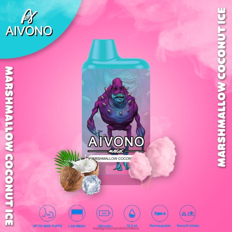 Vape Grosshandel Schweiz - Aivono AIM MAGIC 5800 Mundbox-Zigarette Marshmallow-Kokos-Eis 2VFD495