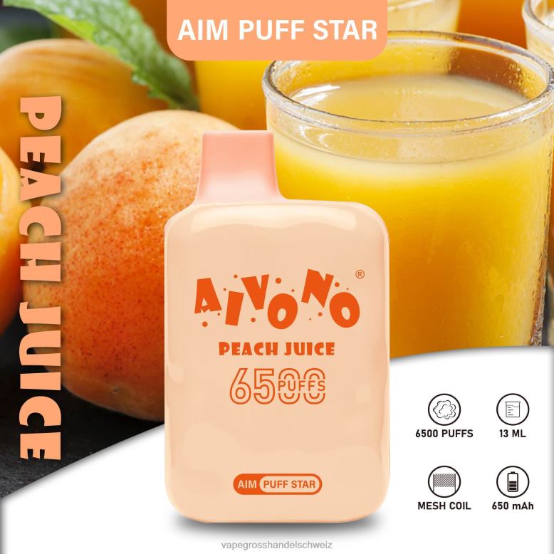 Elektronische Zigarette Flugzeug - Aivono AIM PUFF STAR 6500 Pfirsichsaft 2VFD4289