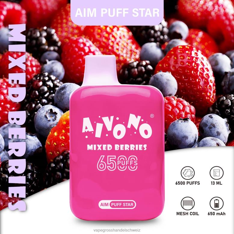 Elektronische Zigarette Iqos - Aivono AIM PUFF STAR 6500 gemischte Beeren 2VFD4290