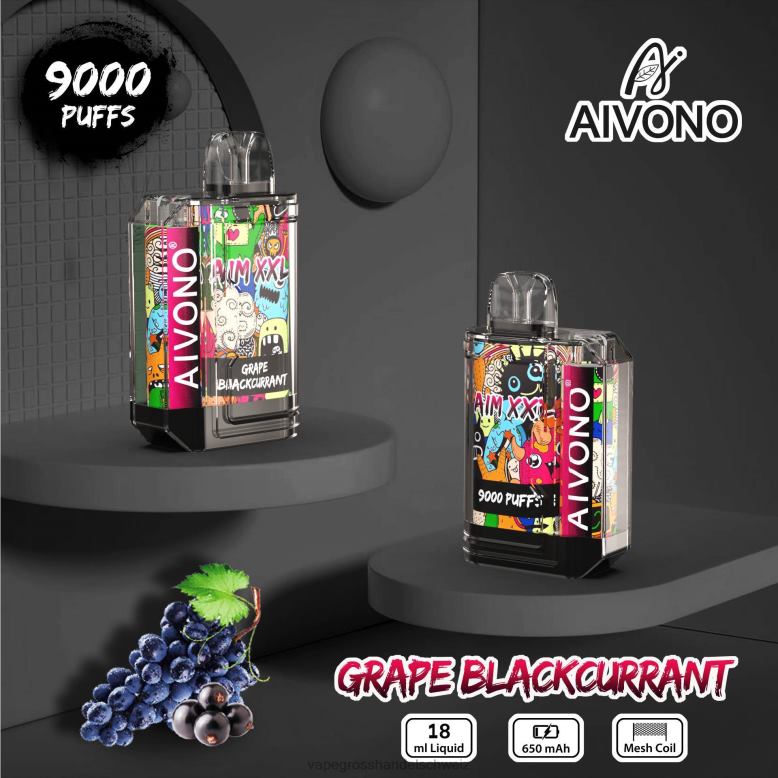 Dampfen Schweiz - Aivono AIM XXL 9000 Mundaufkleber transparent Traube schwarze Johannisbeere 2VFD456