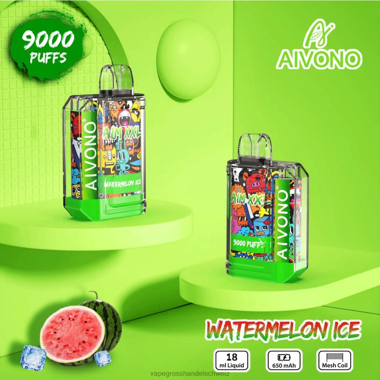 Elektronische Zigarette Ohne Nikotin - Aivono AIM XXL 9000 Mundaufkleber transparent Wassermeloneneis 2VFD448