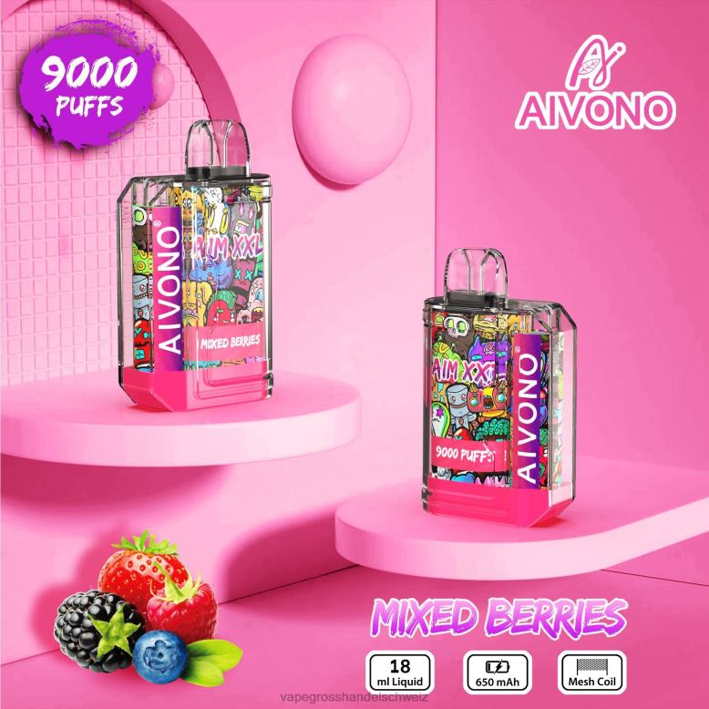 Vape Großhandel - Aivono AIM XXL 9000 Mundaufkleber transparent gemischte Beeren 2VFD451