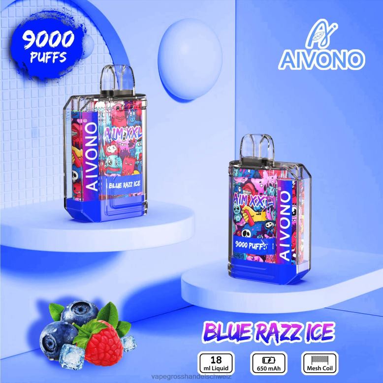 Vape Großhandel Elfbar - Aivono AIM XXL 9000 Mundaufkleber transparent blaues Razz-Eis 2VFD454