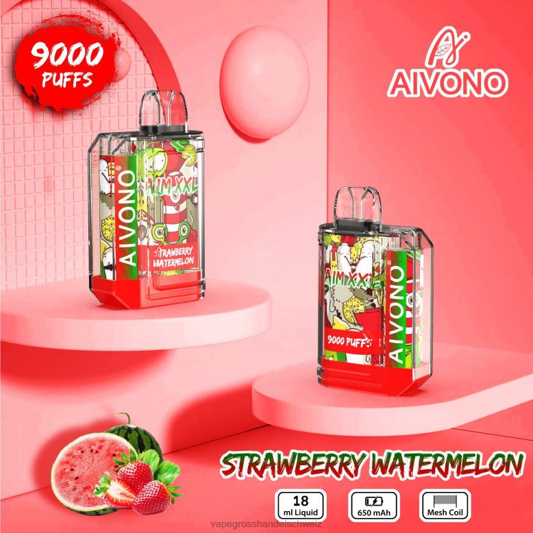 Vape Großhandel Tornado - Aivono AIM XXL 9000 Mundaufkleber transparent Erdbeerwassermelone 2VFD453