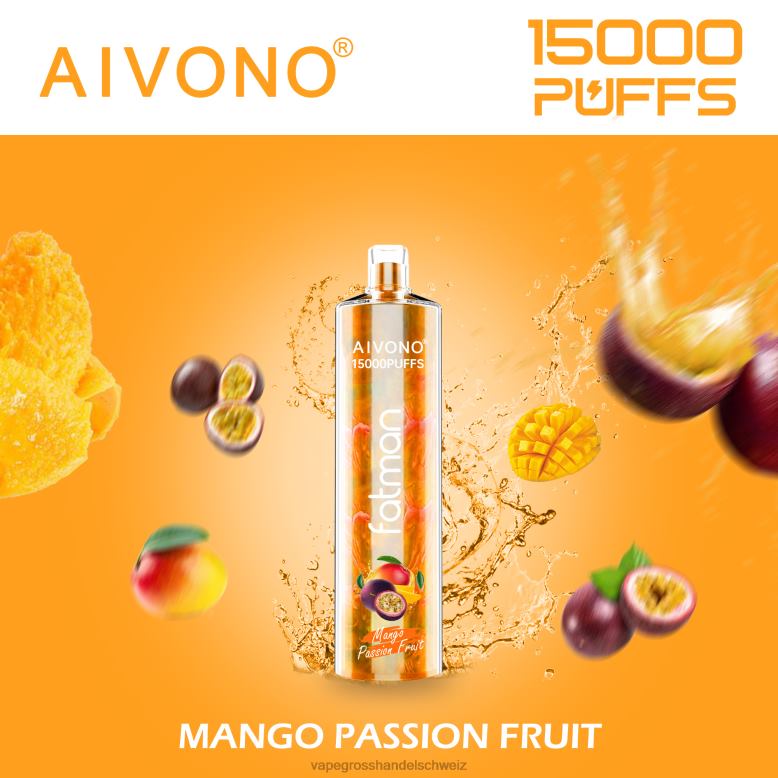 Elektronische Zigarette Flugzeug - Aivono FATMAN 15000 Mango-Passionsfrucht 2VFD419