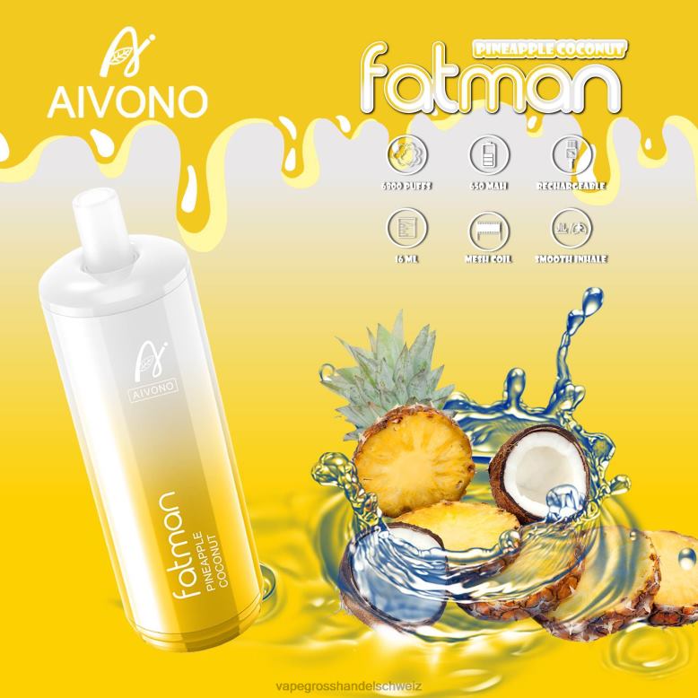 Elektronische Zigarette Flugzeug - Aivono FATMAN 6800 Ananas-Kokosnuss 2VFD429