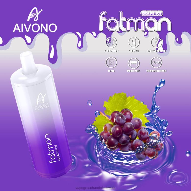 Vape Großhandel Elfbar - Aivono FATMAN 6800 Traubeneis 2VFD424