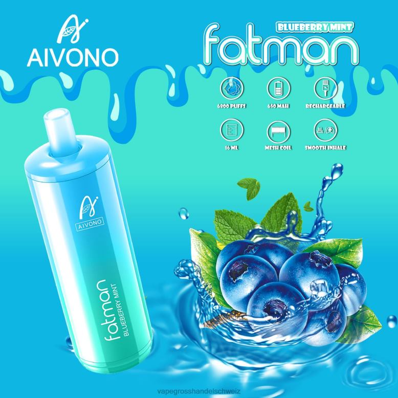 Vape Großhandel Preise - Aivono FATMAN 6800 Blaubeerminze 2VFD422