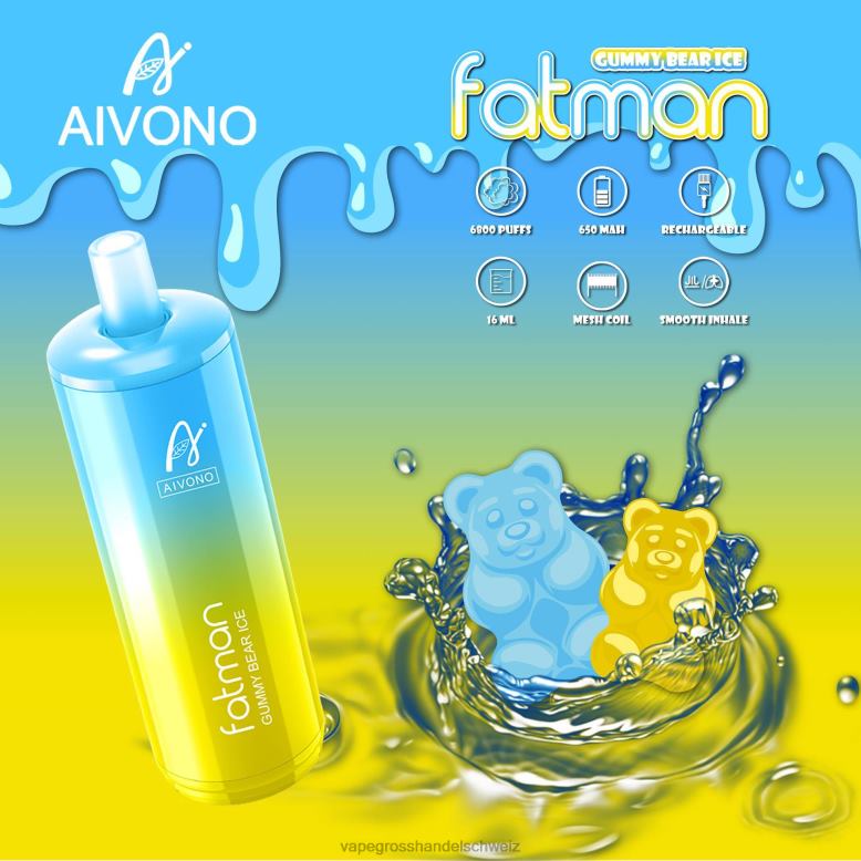 Vape Großhandel Preise - Aivono FATMAN 6800 Gummibärchen-Eis 2VFD432