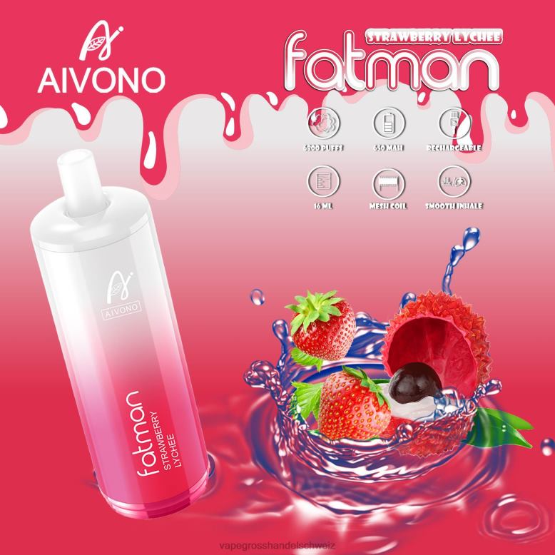 Vape Großhandel Tornado - Aivono FATMAN 6800 Erdbeer-Litschi 2VFD423