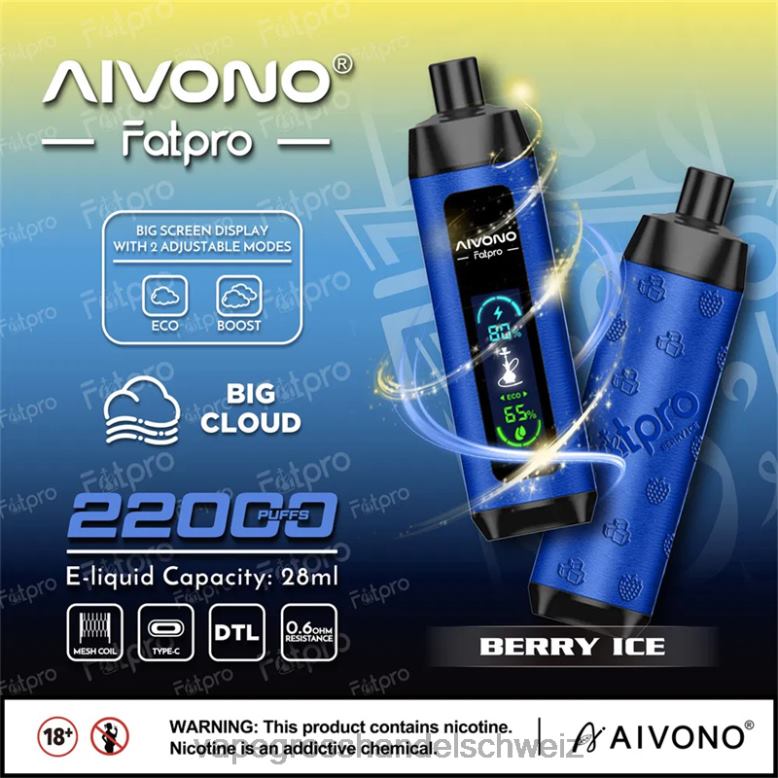 Elektronische Zigarette Iqos - Aivono Fatpro 22000 Beereneis 2VFD410