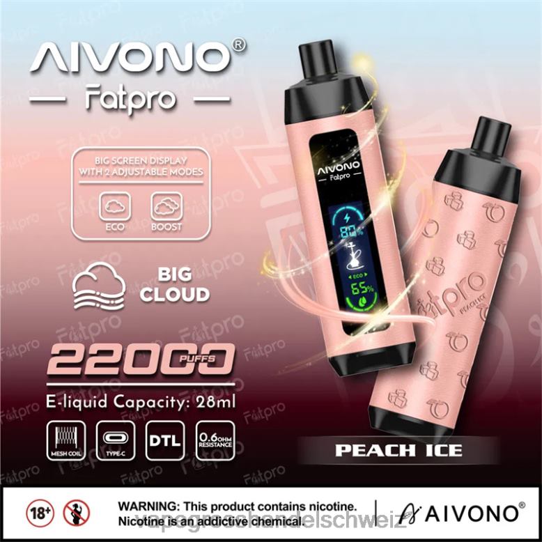 Vape Grosshandel Schweiz - Aivono Fatpro 22000 Pfirsicheis 2VFD45
