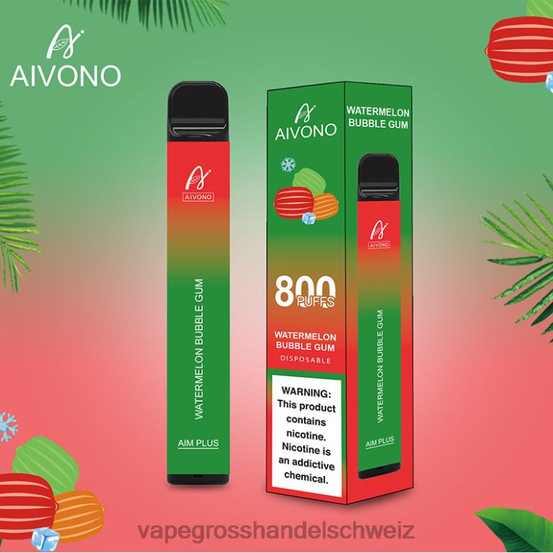 Elektronische Zigarette Ohne Nikotin - Aivono AIM PLUS 800 Wassermelonen-Kaugummi 2VFD4198