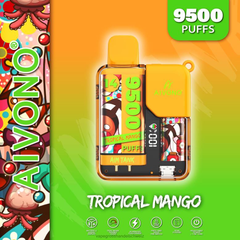 Elektronische Zigarette Flugzeug - Aivono AIM TANK 9500 tropische Mango 2VFD439