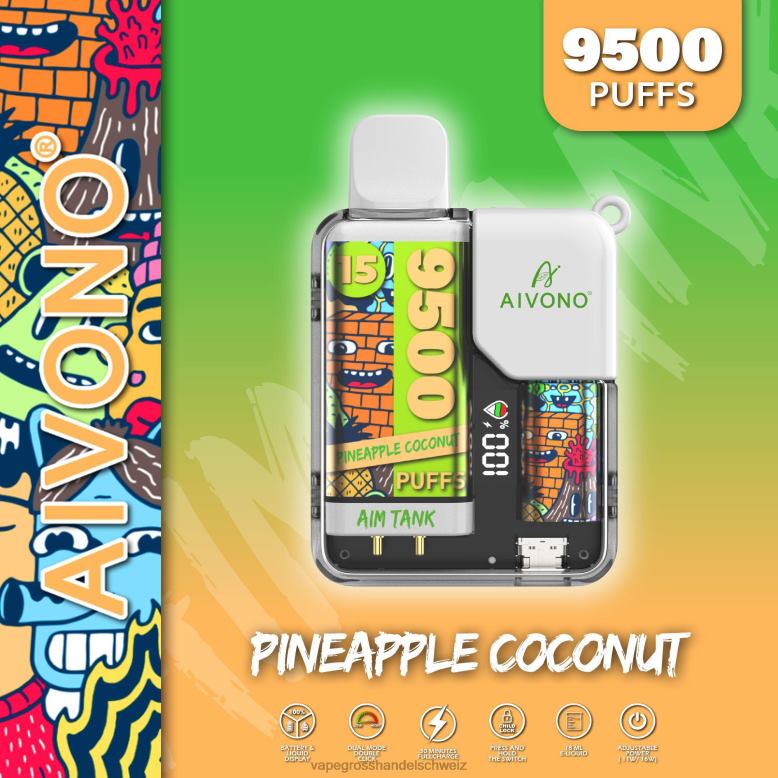 Elektronische Zigarette Iqos - Aivono AIM TANK 9500 Ananas-Kokosnuss 2VFD440