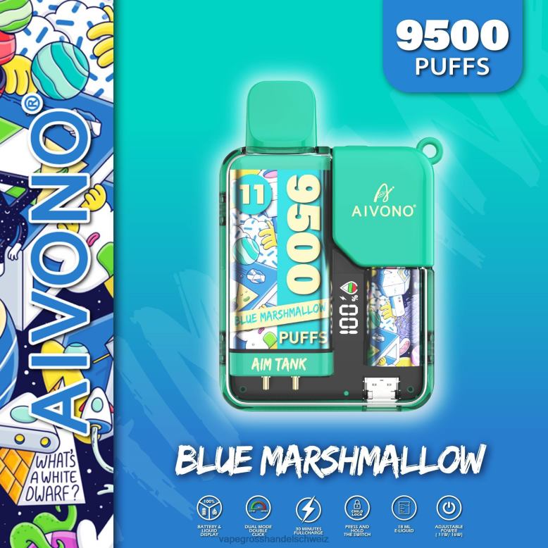 Vape Großhandel Preise - Aivono AIM TANK 9500 blauer Marshmallow 2VFD442