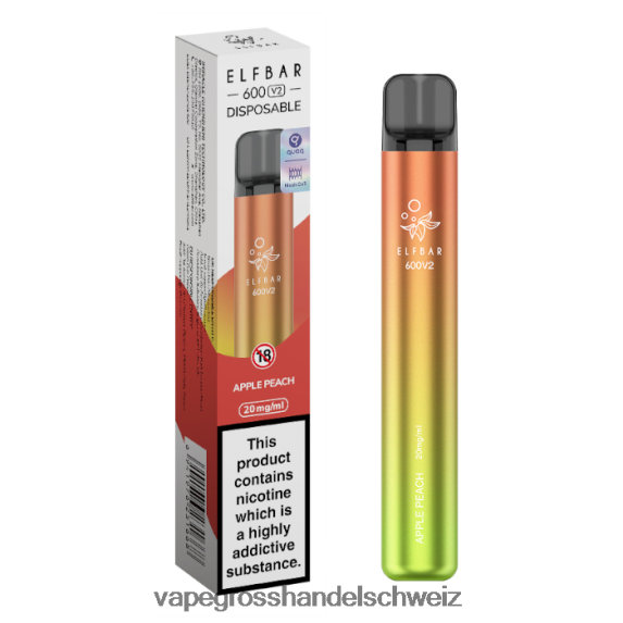 Elektronische Zigarette Iqos 666R84270 Apfel-Pfirsich ELFBAR 600V2 20 mg