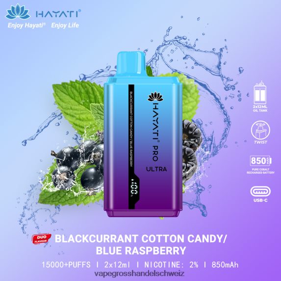 Vape Großhandel 666R84221 schwarze Johannisbeere, Zuckerwatte/blaue Himbeere Hayati Pro Ultra