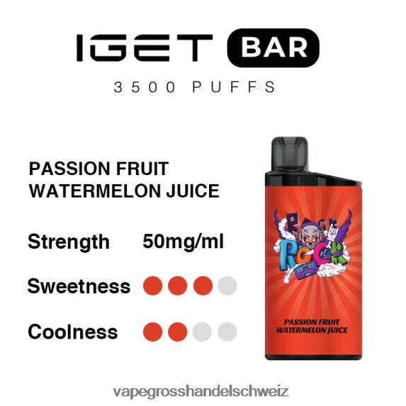 Elektronische Zigarette Kaufen 666R8497 Passionsfrucht-Wassermelonensaft IGET BAR 3500 5 % Nikotin