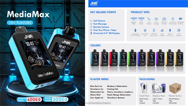 Elektronische Zigarette Flugzeug - JNR MediaMax 40.000 Puff Miami-Minze 8T0NV19