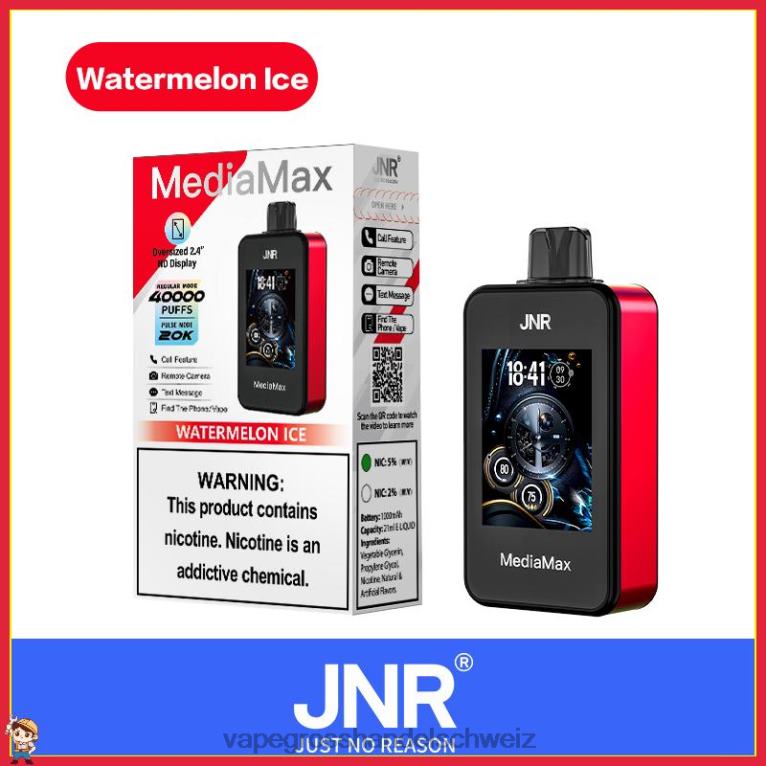Elektronische Zigarette Ohne Nikotin - JNR MediaMax 40.000 Puff Wassermeloneneis 8T0NV18