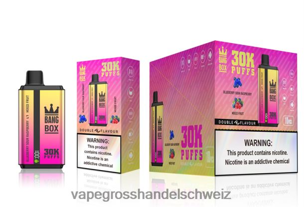 Bang Box 30.000 Züge, zwei Geschmacksrichtungen Heidelbeere, saure Himbeere und gemischte Früchte Elektronische Zigarette Ohne Nikotin - 8NZ2866