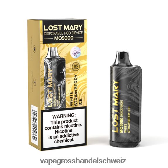 Elektronische Zigarette Kaufen 666R84347 weißes Erdbeereis LOST MARY MO5000 Schwarzgold 10ml