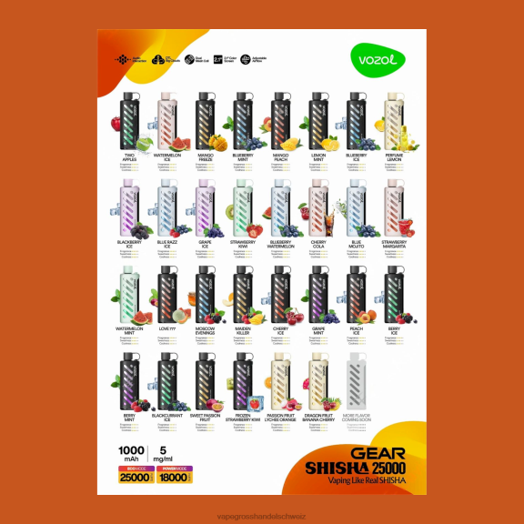 Vape Großhandel - VOZOL Getriebe Shisha 25000 multi 6F4481