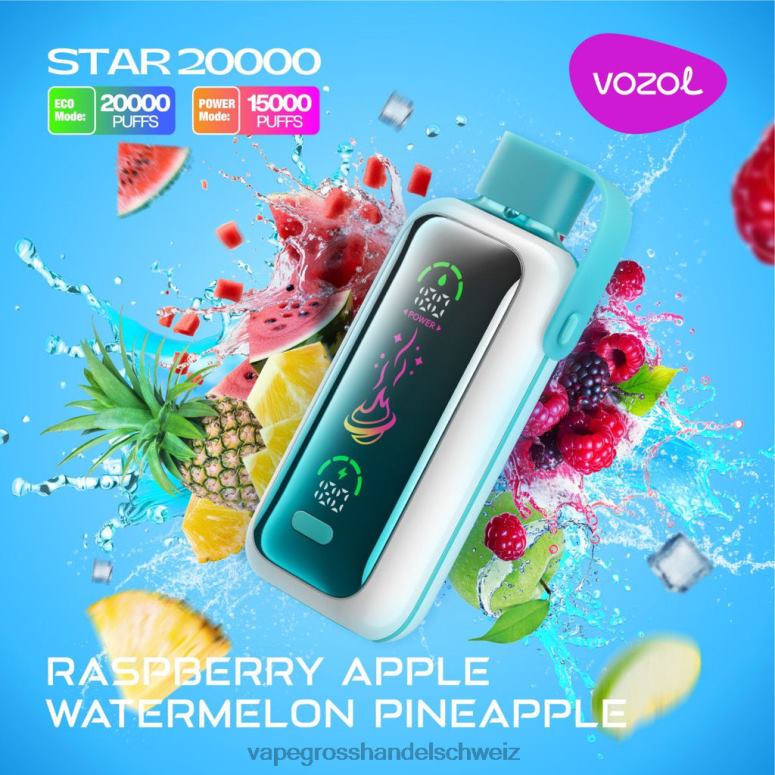 VOZOL STAR 20000 Himbeere, Apfel, Wassermelone, Ananas 328N218 | Elektronische Zigarette Ohne Nikotin