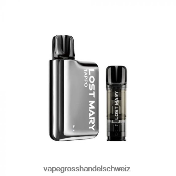Elektronische Zigarette Ohne Nikotin 666R84438 Silber Edelstahl x Erdbeereis LOST MARY Tappo Pod-Vape-Kit