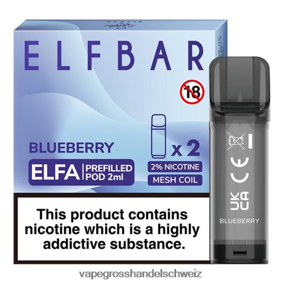 Dampfen Schweiz 666R84316 Blaubeere ELFBAR Elfa vorgefüllte Kapsel – 2 ml – 20 mg (2er-Pack)