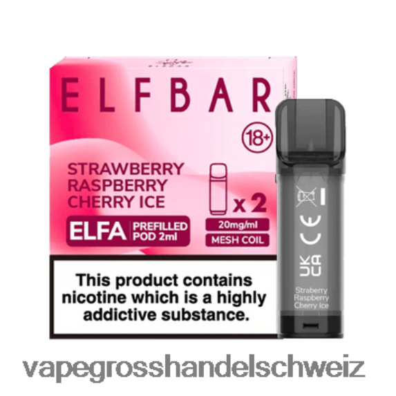 Dampfen Schweiz 666R84336 Erdbeer-Himbeer-Kirsch-Eis ELFBAR Elfa vorgefüllte Kapsel – 2 ml – 20 mg (2er-Pack)