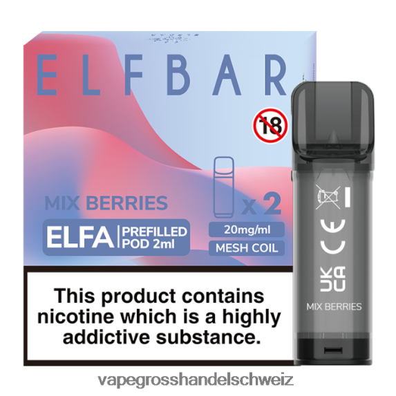 Elektronische Zigarette Flugzeug 666R84339 Beeren mischen ELFBAR Elfa vorgefüllte Kapsel – 2 ml – 20 mg (2er-Pack)