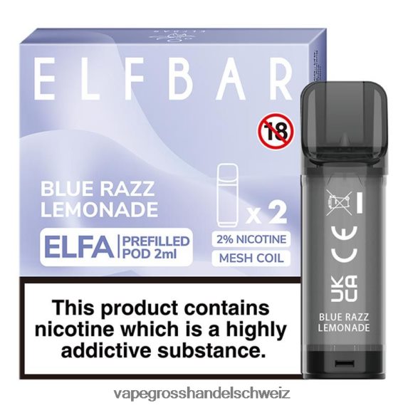 Elektronische Zigarette Kaufen 666R84327 Blue Razz Limonade ELFBAR Elfa vorgefüllte Kapsel – 2 ml – 20 mg (2er-Pack)