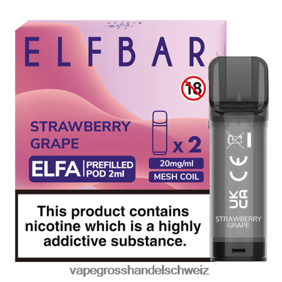 Elektronische Zigarette Kaufen 666R84337 Erdbeertraube ELFBAR Elfa vorgefüllte Kapsel – 2 ml – 20 mg (2er-Pack)